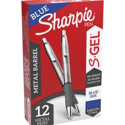 Sharpie® S-Gel Pens, Medium Point, 0.7 mm, Gunmetal Barrel, Blue Ink, Pack Of 12 Pens