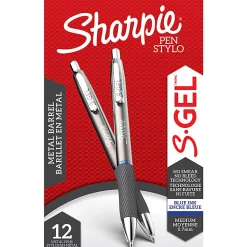 Sharpie® S-Gel Pens, Medium Point, 0.7 mm, Gunmetal Barrel, Blue Ink, Pack Of 12 Pens