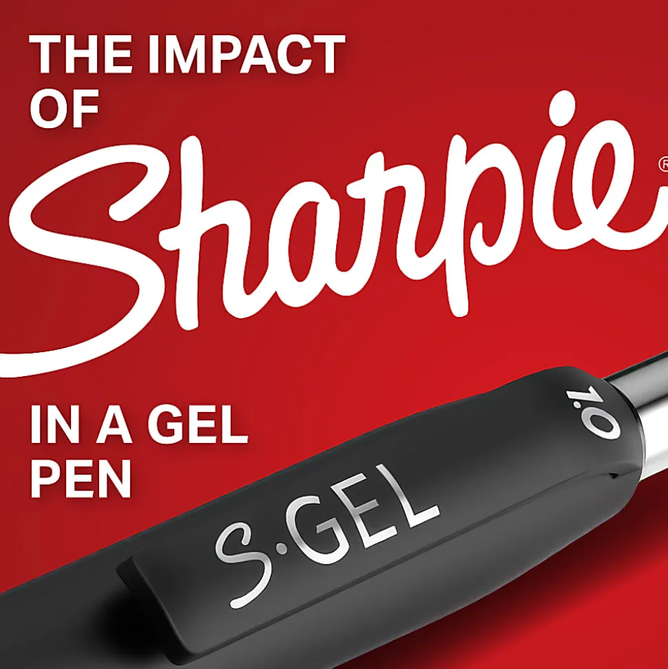 Sharpie S Gel Pens, Medium Point, 0.7 mm, Black Barrel, Black Ink, Pack Of 12 Pens