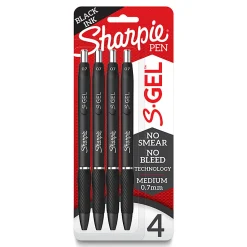 Sharpie® S Gel Pens, Medium Point, 0.7 mm, Black Barrel, Black Ink, Pack Of 4 Pens
