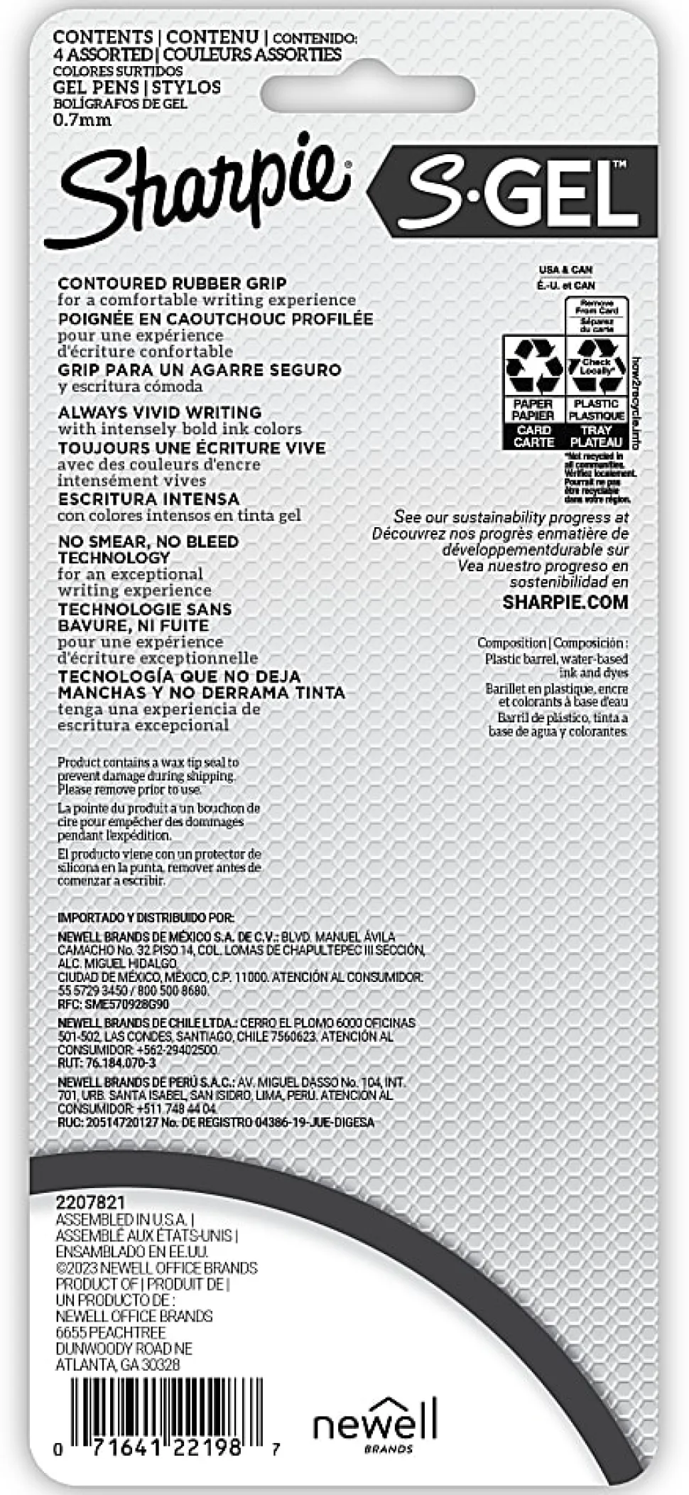 Sharpie S-Gel Retractable Gel Pens, Medium Point, 0.7mm White Barrels, Assorted Jewel Inks, Pack Of 4 Pens