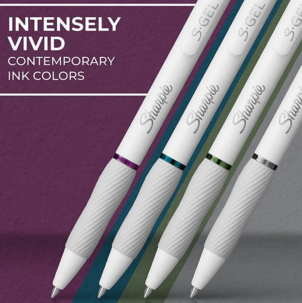 Sharpie S-Gel Retractable Gel Pens, Medium Point, 0.7mm White Barrels, Assorted Inks, Pack Of 4 Pens