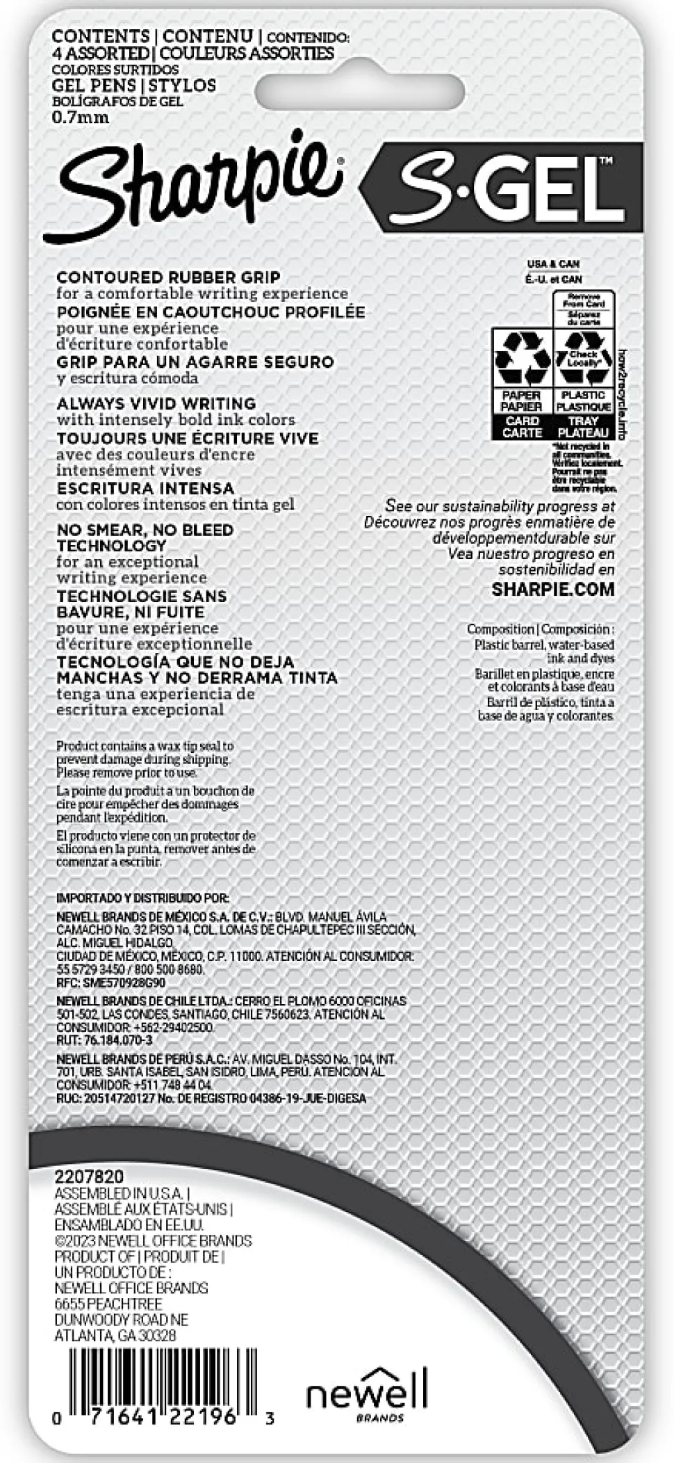 Sharpie S-Gel Retractable Gel Pens, Medium Point, 0.7mm White Barrels, Assorted Inks, Pack Of 4 Pens