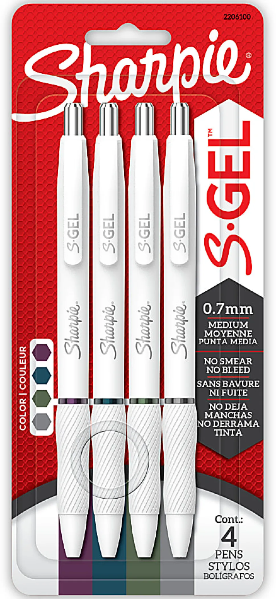 Sharpie S-Gel Retractable Gel Pens, Medium Point, 0.7mm White Barrels, Assorted Inks, Pack Of 4 Pens