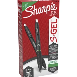 Sharpie® S-Gel Retractable Pens, Medium Point, 0.7 mm, Black Barrel, Green Ink, Pack Of 12 Pens