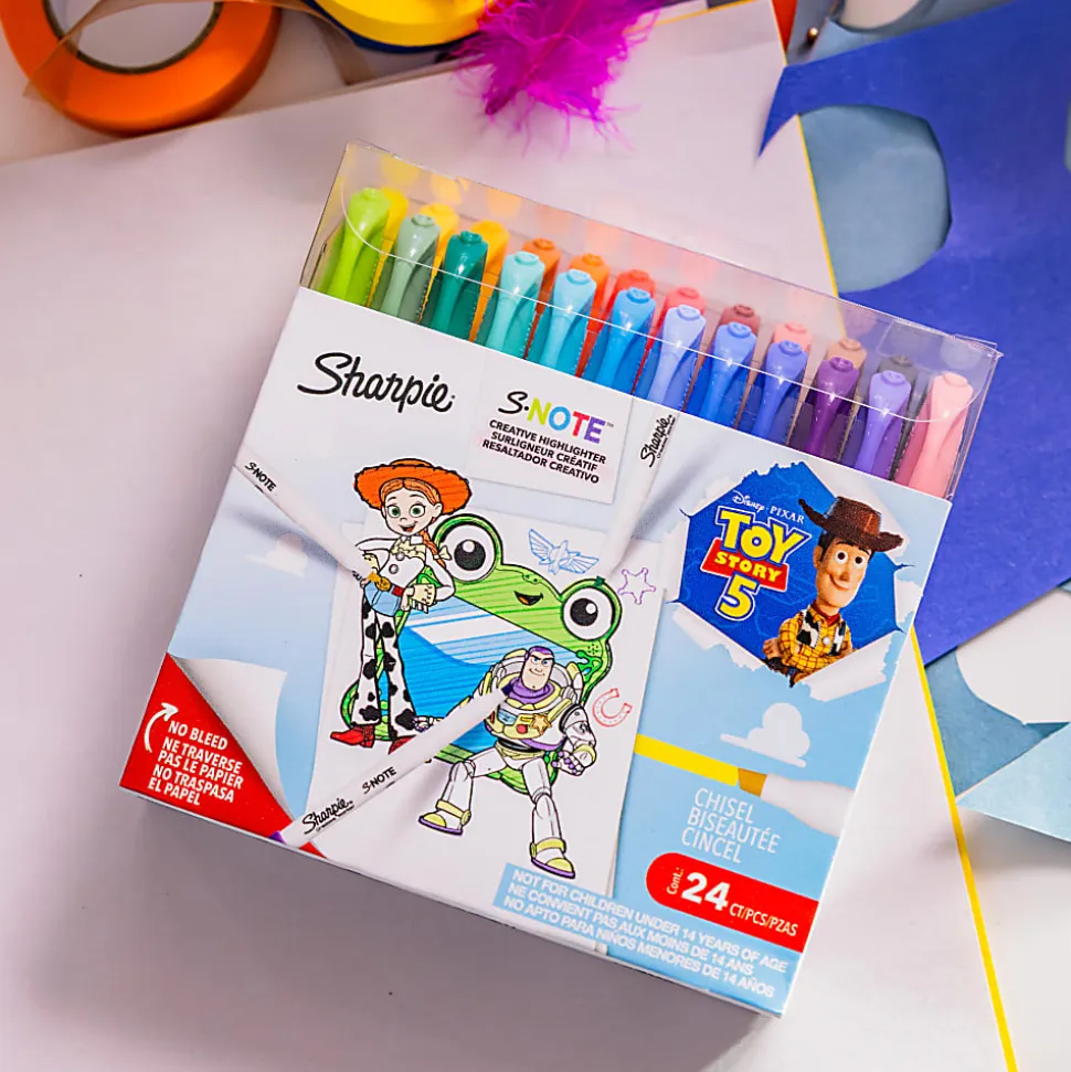 Sharpie S-Note Creative Highlighters, Toy Story 5 Packaging, Chisel Tip, Assorted, 24 Count