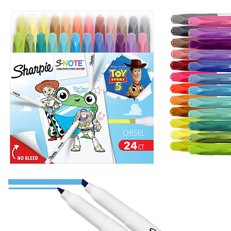 Sharpie S-Note Creative Highlighters, Toy Story 5 Packaging, Chisel Tip, Assorted, 24 Count