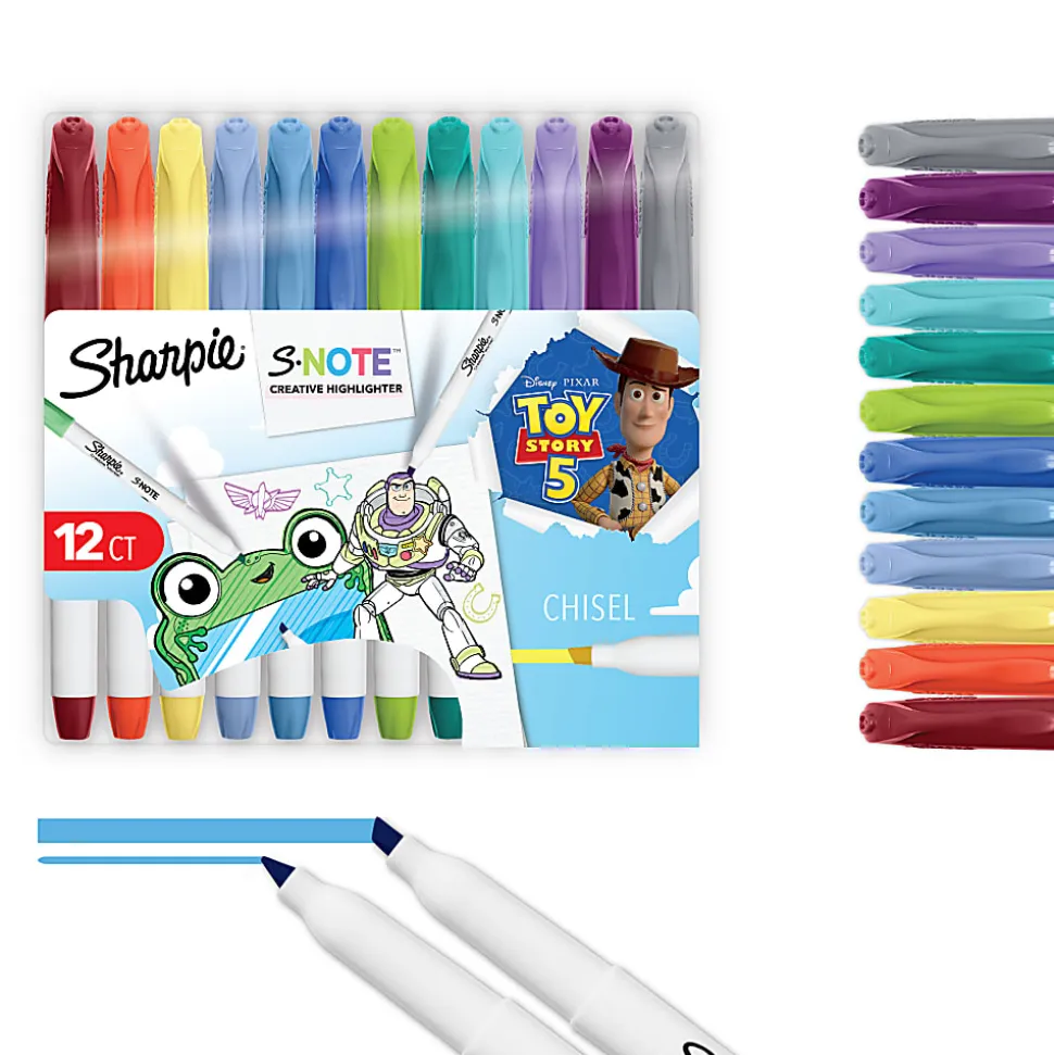 Sharpie S-Note Creative Highlighters, Toy Story 5 Packaging, Chisel Tip, Assorted, 12 Count