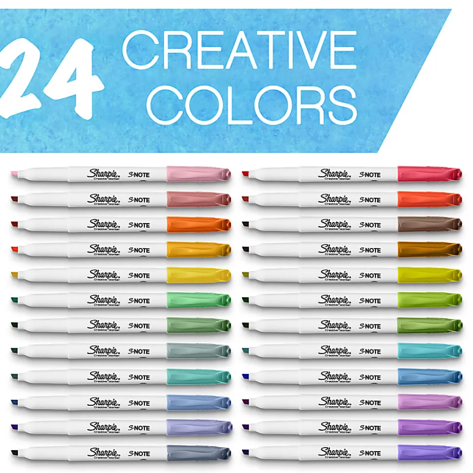 Sharpie® S-Note Highlighters, Chisel Tip, Assorted Colors, Pack Of 24 Highlighters