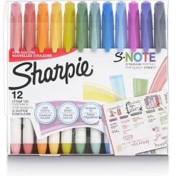 Sharpie S-Note Highlighters, Chisel Tip, Assorted Colors, Pack Of 12 Highlighters