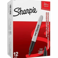 Sharpie® Super Permanent Markers, Fine Point, Black Ink, Pack Of 12