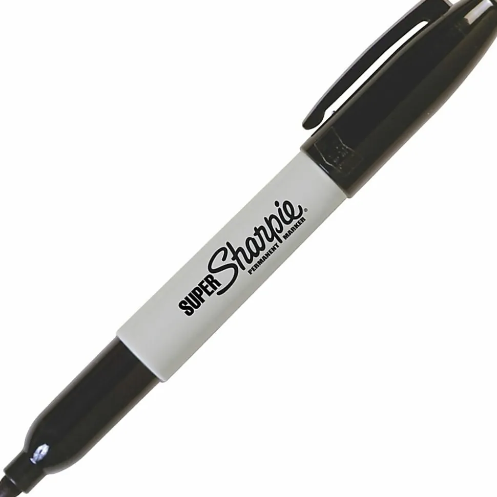 Sharpie® Super Permanent Markers, Fine Point, Black Ink, Pack Of 12