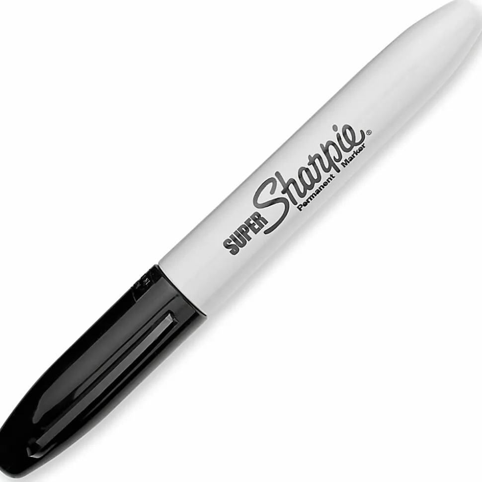 Sharpie® Super Permanent Markers, Fine Point, Black Ink, Pack Of 12