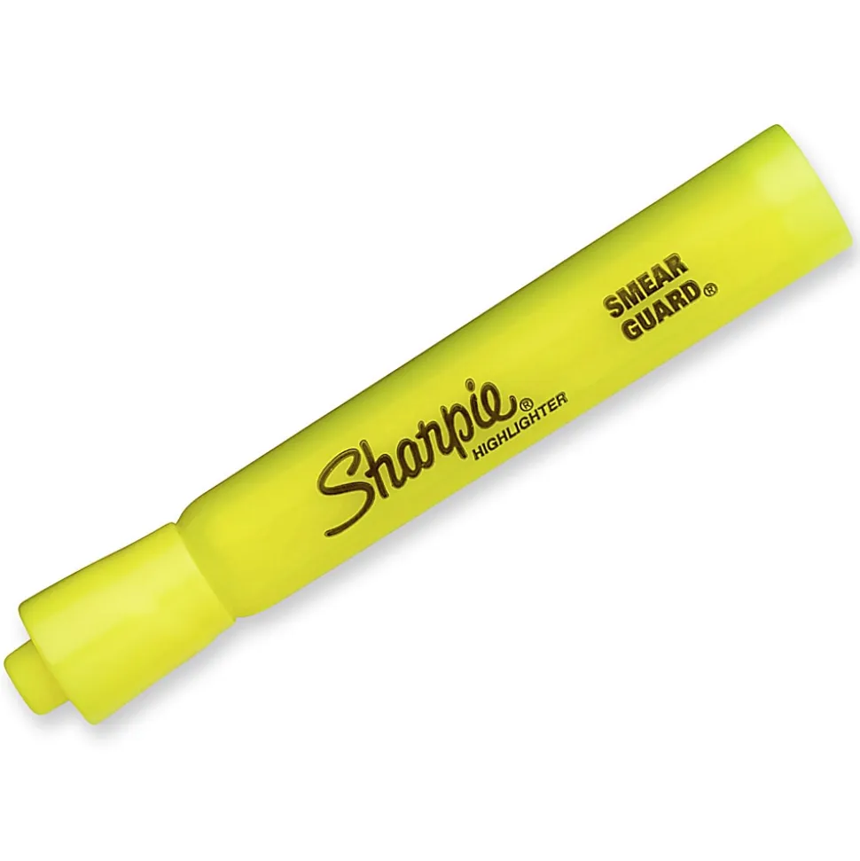 Sharpie® Tank Highlighters, Chisel Tip, Fluorescent Yellow, 12 Count