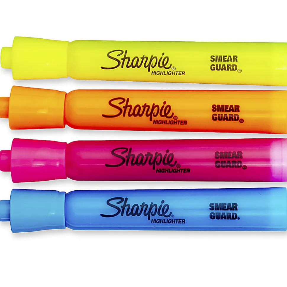 Sharpie® Tank Style Highlighters, Chisel Tip, Assorted Colors, 4 Count