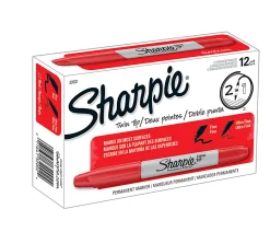 Sharpie® Twin-Tip Permanent Markers, Fine/Ultra Fine Points, Red, Pack Of 12