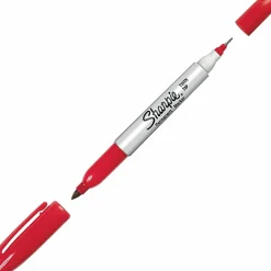 Sharpie® Twin-Tip Permanent Markers, Fine/Ultra Fine Points, Red, Pack Of 12