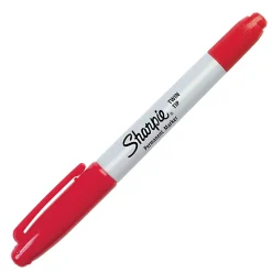 Sharpie® Twin-Tip Permanent Markers, Fine/Ultra Fine Points, Red, Pack Of 12