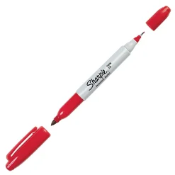 Sharpie® Twin-Tip Permanent Markers, Fine/Ultra Fine Points, Red, Pack Of 12