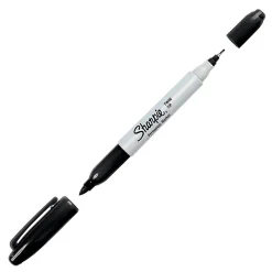 Sharpie® Twin-Tip Permanent Markers, Fine/Ultra Fine Points, Black, Pack Of 12