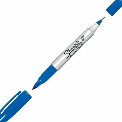 Sharpie® Twin-Tip Permanent Markers, Fine/Ultra-Fine Points, Blue Ink, Pack Of 12 Markers