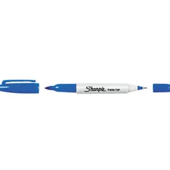 Sharpie® Twin-Tip Permanent Markers, Fine/Ultra-Fine Points, Blue Ink, Pack Of 12 Markers
