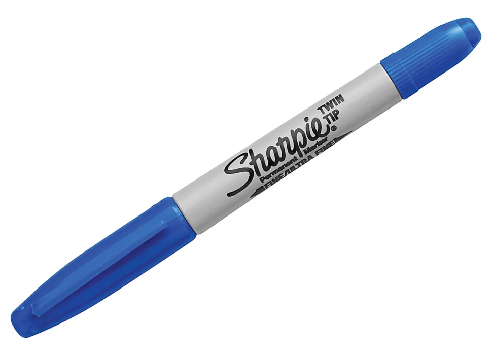 Sharpie® Twin-Tip Permanent Markers, Fine/Ultra-Fine Points, Blue Ink, Pack Of 12 Markers