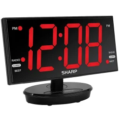 Sharp Jumbo 3” LED Display Clock Radio with Accu-set and 2 USB Ports, 5-5/8”H x 3-1/4”W x 8-5/16”D, Black