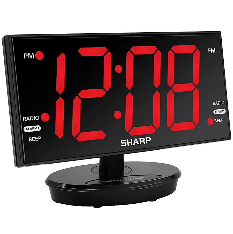 Sharp Jumbo 3” LED Display Clock Radio with Accu-set and 2 USB Ports, 5-5/8”H x 3-1/4”W x 8-5/16”D, Black