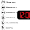 Sharp Jumbo 4'' LED Wall Clock with Indoor/Outdoor Temperature and Calendar Display, 5-7/8”H x 1”W x 14”D, Black