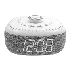 Sharp White Noise Machine Alarm Clock with Bluetooth Speaker, 2-3/8”H x 5-1/8”W x 5-1/8”D, White