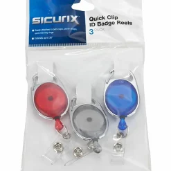 SICURIX Quick Clip ID Card Reel, Beige/Green, Pack of 3