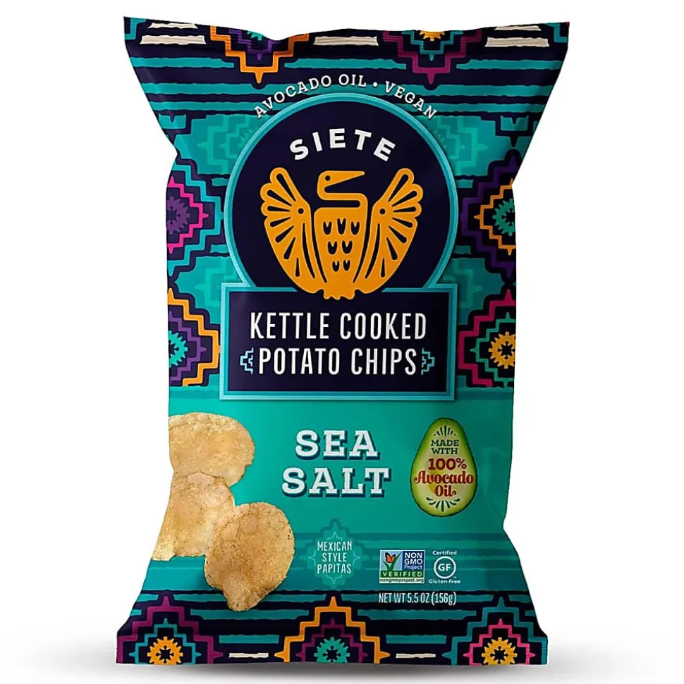 Siete Family Foods Kettle Cooked Potato Chips, Sea Salt, 5.5 Oz, Total Qty 6