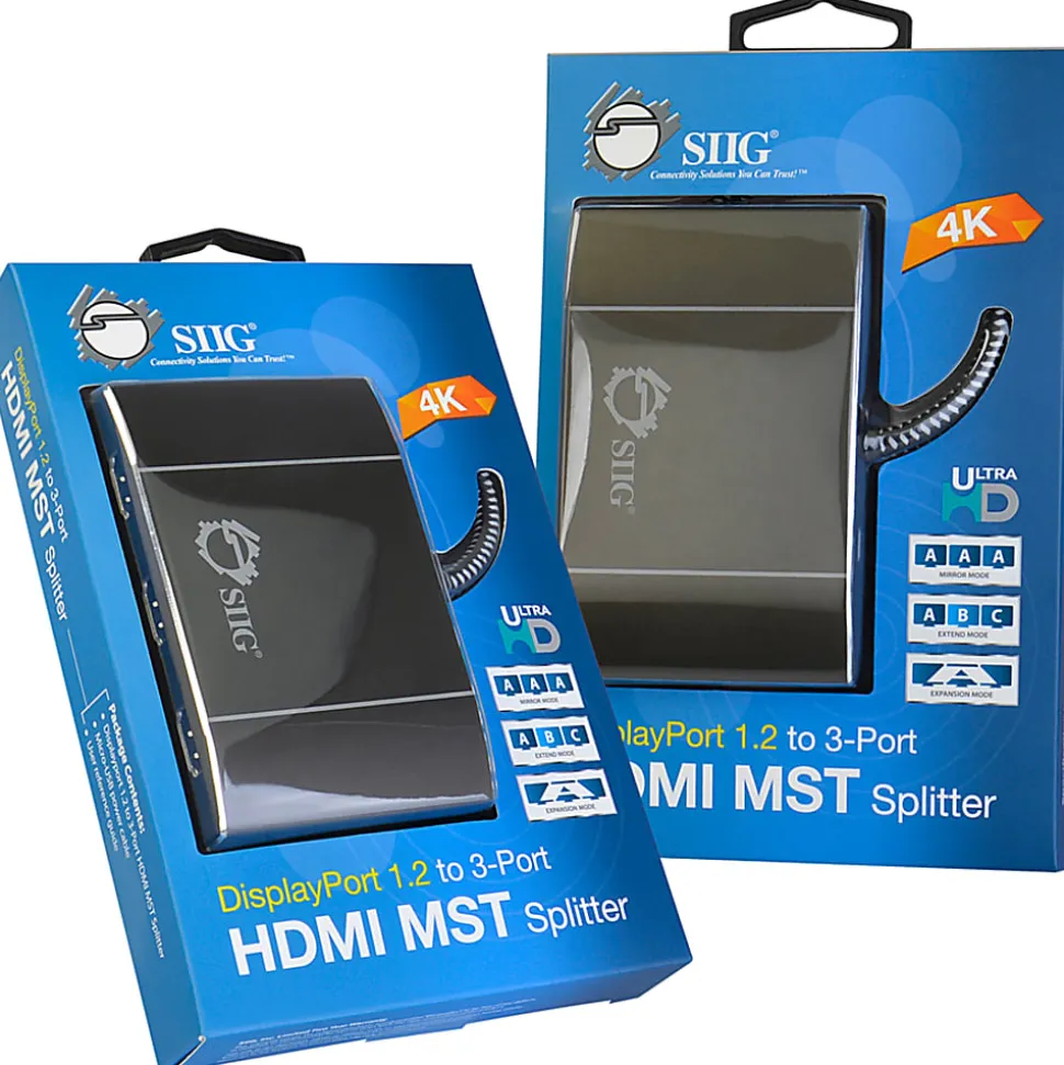 SIIG Displayport 1.2 to 3-Port HDMI MST Splitter - 3840 × 2160 - DisplayPort - 3 x HDMI Out - USB - Aluminum