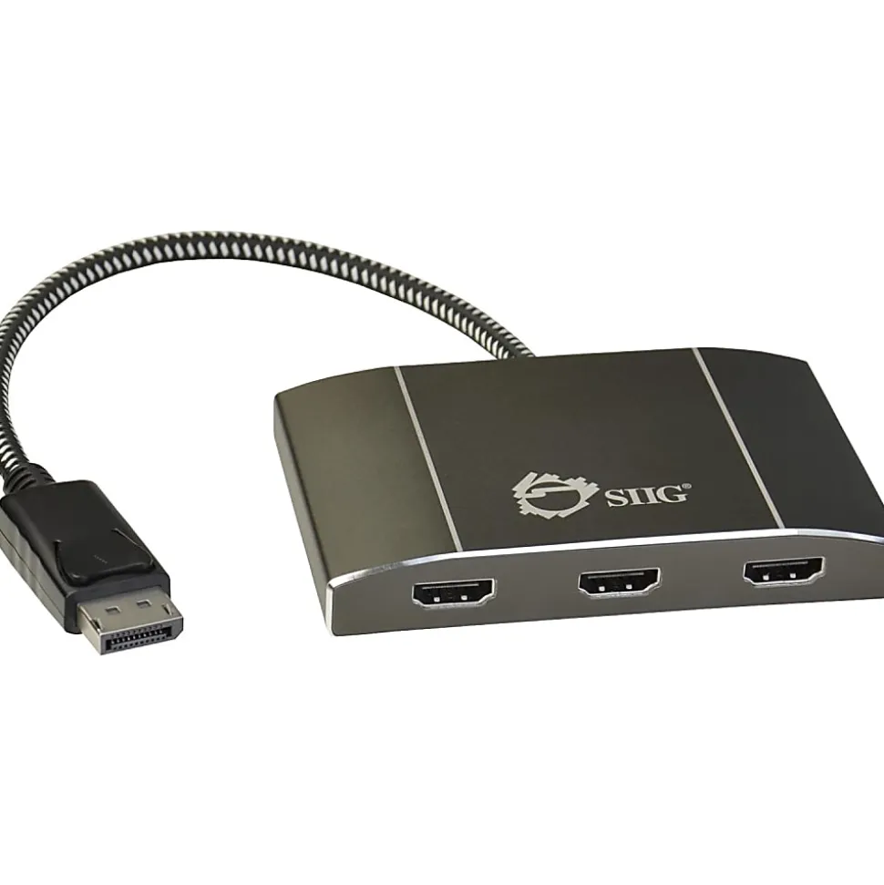 SIIG Displayport 1.2 to 3-Port HDMI MST Splitter - 3840 × 2160 - DisplayPort - 3 x HDMI Out - USB - Aluminum