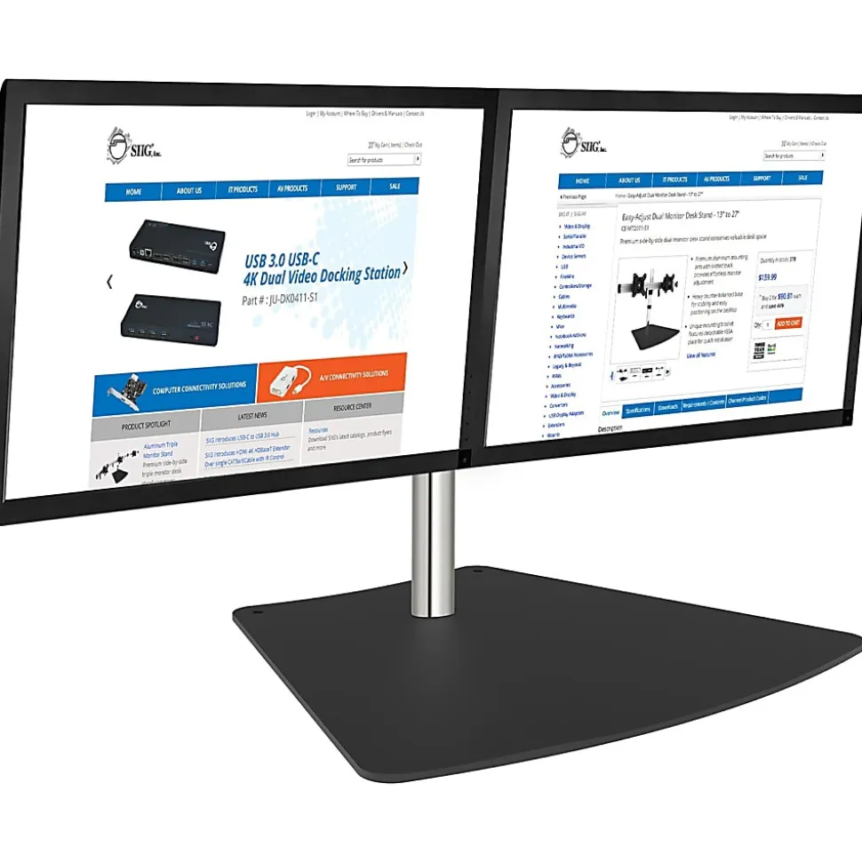 SIIG Easy-Adjust Dual Monitor Desk Stand - 13" to 27" - Up to 27" Screen Support - 35.20 lb Load Capacity - CEMT2011S1