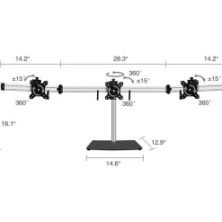 SIIG Premium Aluminum Freestanding Triple Monitor desk stand - 13? to 27? - Max Load 17.6 lbs each - CE-MT2111-S1