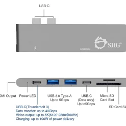 SIIG Thunderbolt 3 USB-C Hub HDMI with Card Reader & PD Adapter - Space Gray