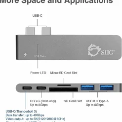 SIIG Thunderbolt 3 USB-C Hub with Card Reader & PD Adapter - Space Gray