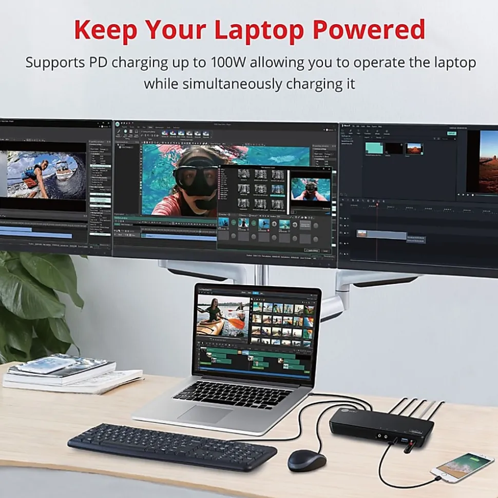 SIIG USB-C Triple 4K Video Docking Station with 100W Power Delivery - Universal USB-C Multi Port Docking Station TAA Compliant