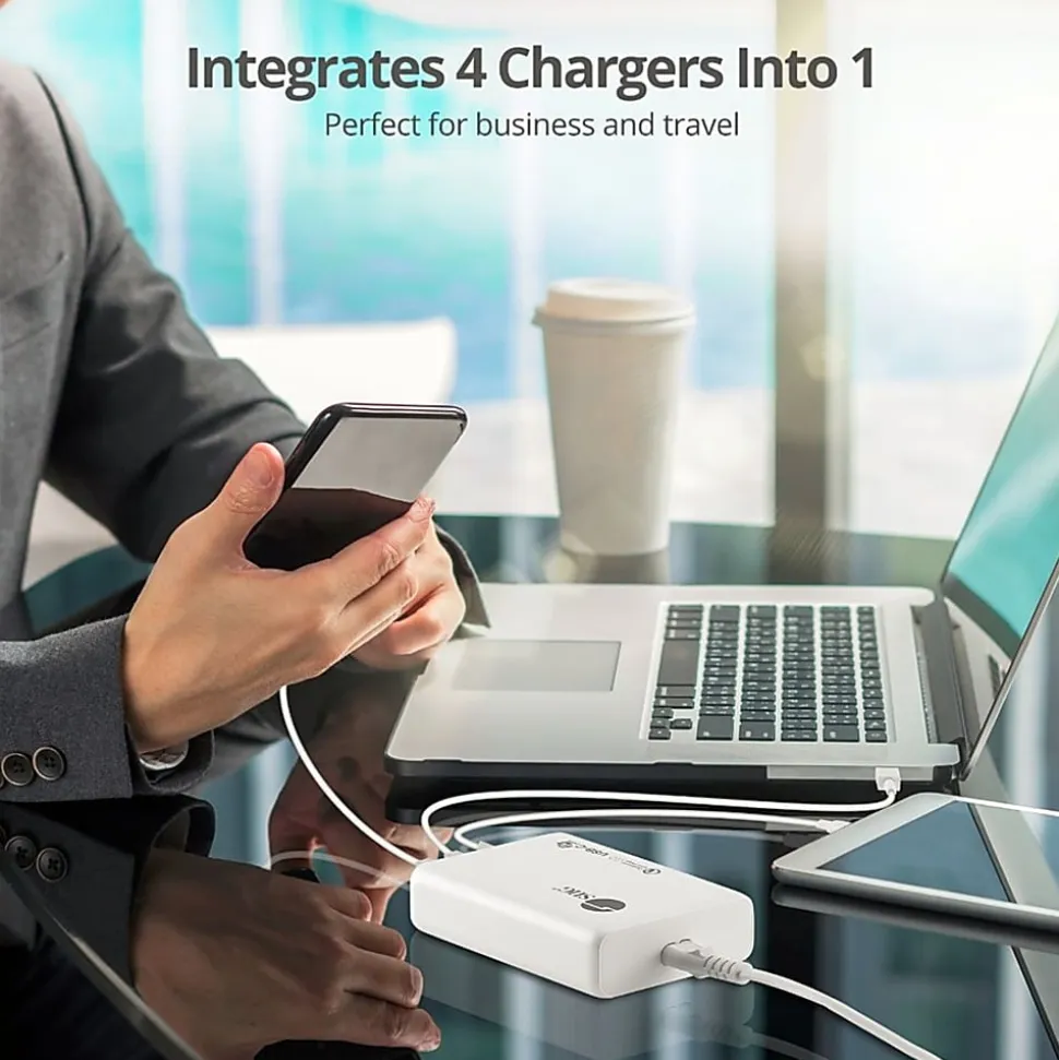 SIIG 100W Dual USB-C PD 3.0 PPS & QC 3.0 Combo Power Charger - White - Powerfull 4-Port high-power charger with two US - ACPW1P11S1