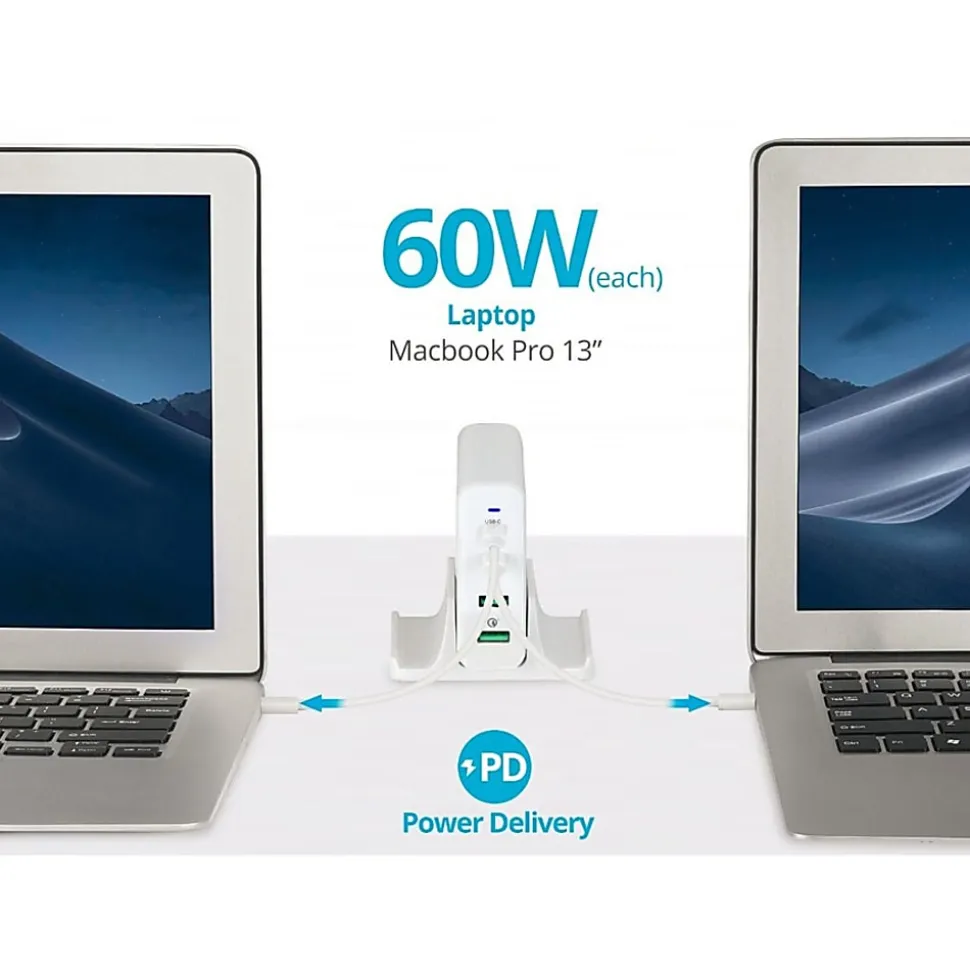 SIIG 100W Dual USB-C PD 3.0 PPS & QC 3.0 Combo Power Charger - White - Powerfull 4-Port high-power charger with two US - ACPW1P11S1