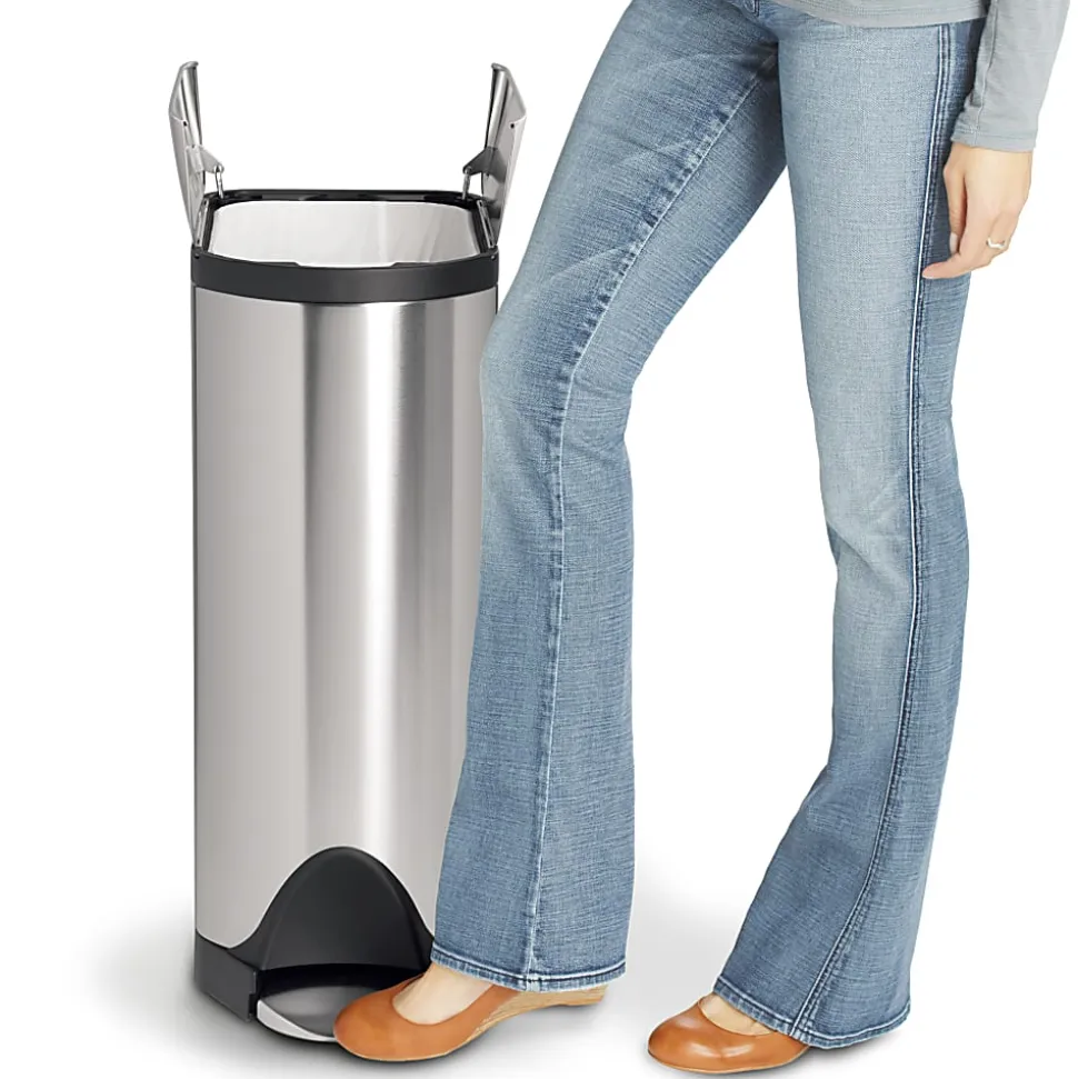 simplehuman® Butterfly Step Fingerprint-Proof Trash Can, 12 Gallons, Brushed Stainless Steel