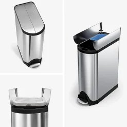simplehuman® Butterfly Step Fingerprint-Proof Trash Can, 12 Gallons, Brushed Stainless Steel