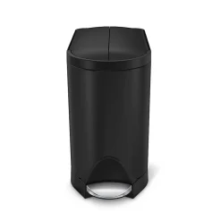 simplehuman Butterfly Step Stainless Steel Trash Can, 2.64 Gallons, 13-3/4"H x 7-3/4"W x 15-5/8"D, Matte Black