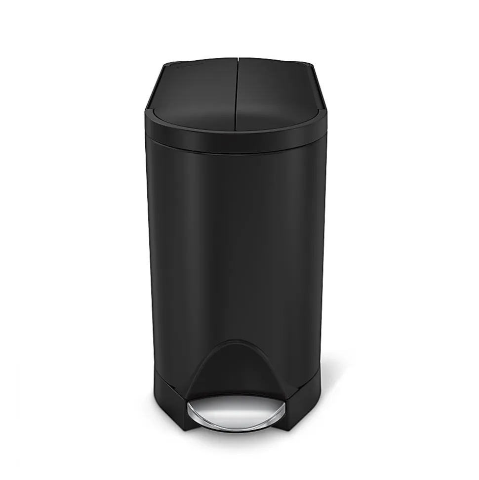 simplehuman Butterfly Step Stainless Steel Trash Can, 2.64 Gallons, 13-3/4"H x 7-3/4"W x 15-5/8"D, Matte Black