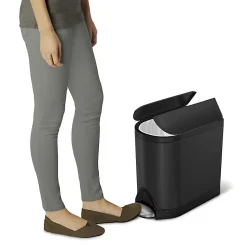 simplehuman Butterfly Step Stainless Steel Trash Can, 2.64 Gallons, 13-3/4"H x 7-3/4"W x 15-5/8"D, Matte Black