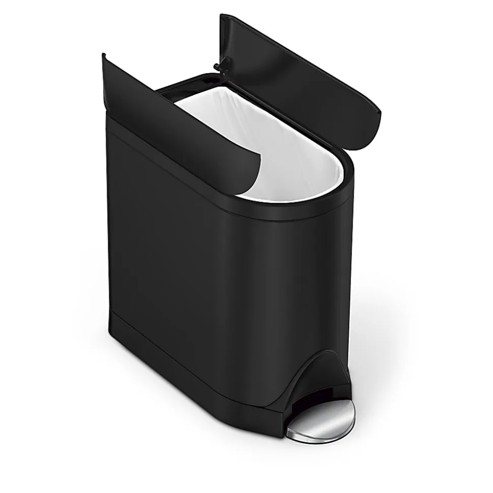 simplehuman Butterfly Step Stainless Steel Trash Can, 2.64 Gallons, 13-3/4"H x 7-3/4"W x 15-5/8"D, Matte Black