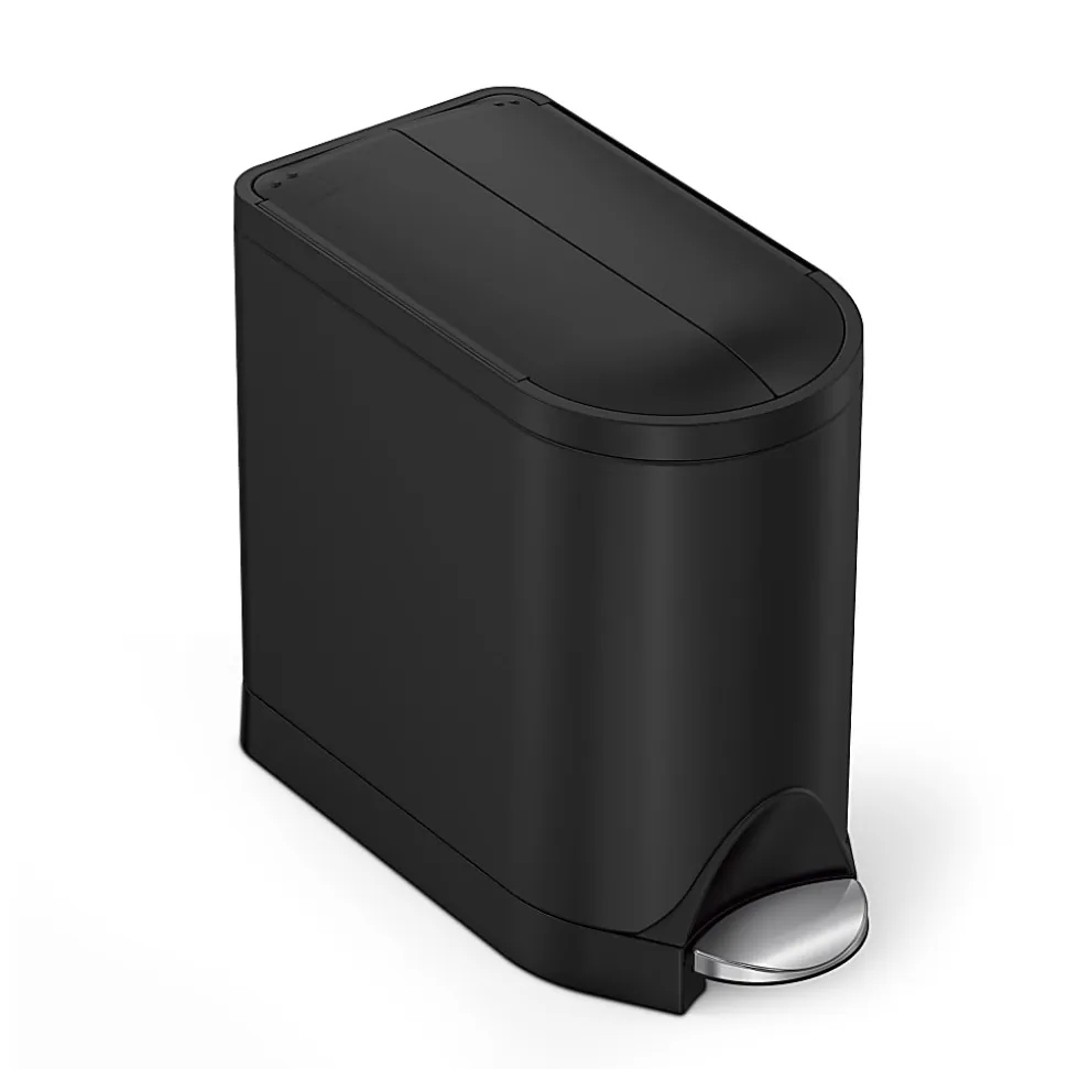 simplehuman Butterfly Step Stainless Steel Trash Can, 2.64 Gallons, 13-3/4"H x 7-3/4"W x 15-5/8"D, Matte Black