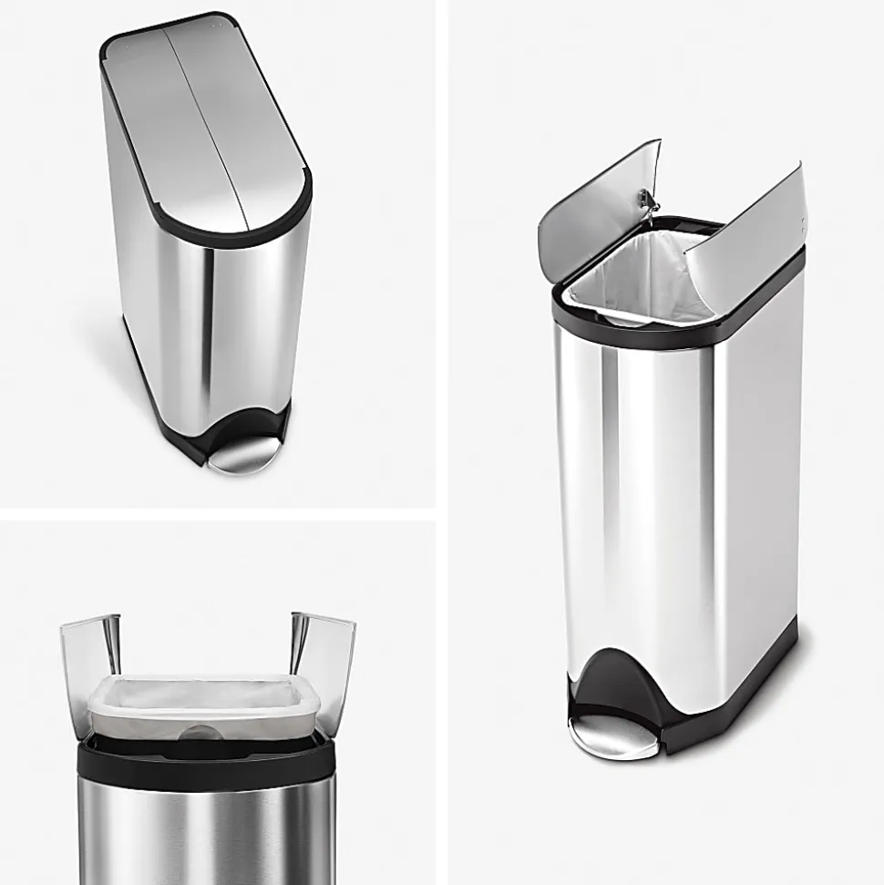 simplehuman Butterfly Step Stainless Steel Trash Can, 4.8 Gallons, Brushed Stainless Steel